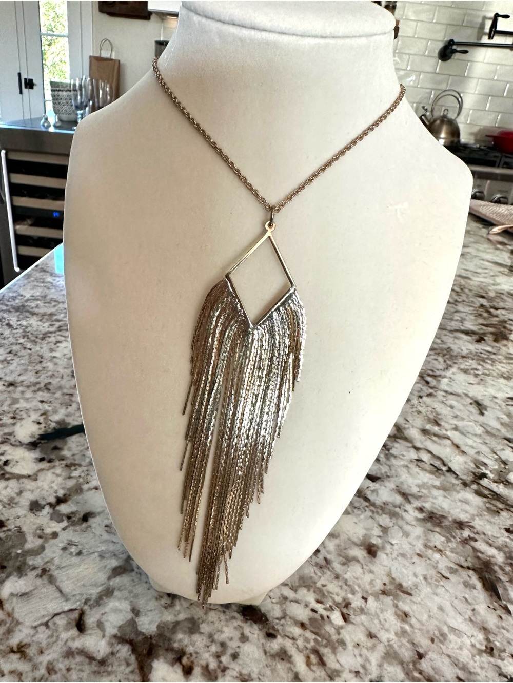 Banana Republic Gold Fringe Tassel Statement Pendant Necklace - Picture 6 of 6